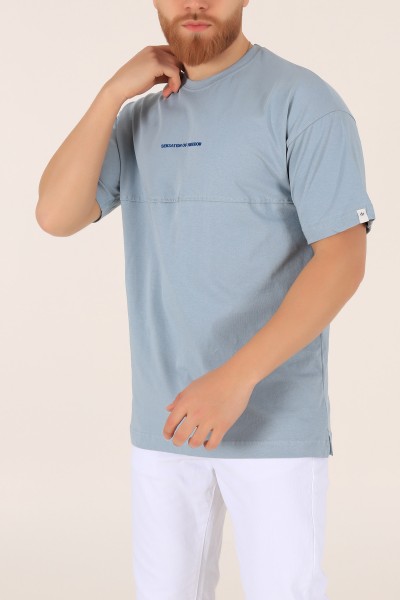 Mavi Bisiklet Yaka Yazı Detay Oversize Erkek Tişört 169715