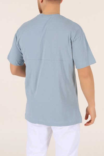 Mavi Bisiklet Yaka Yazı Detay Oversize Erkek Tişört 169715