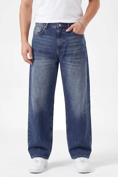 Mavi Bol Paça Baggy Erkek Kot Pantolon 472178