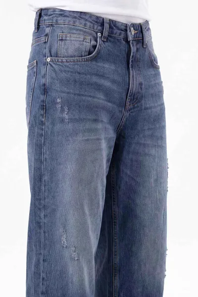 Mavi Bol Paça Baggy Erkek Kot Pantolon 472178