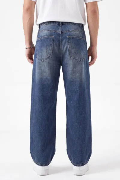 Mavi Bol Paça Baggy Erkek Kot Pantolon 472178