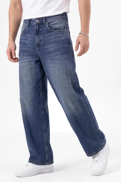 Mavi Bol Paça Baggy Erkek Kot Pantolon 472178
