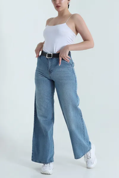 Mavi Bol Paça Kadın Kot Pantolon 465703