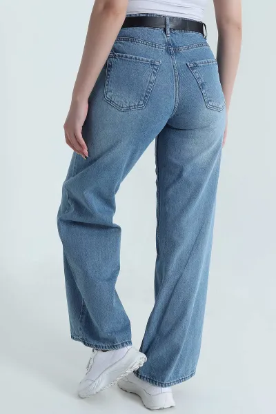 Mavi Bol Paça Kadın Kot Pantolon 465703