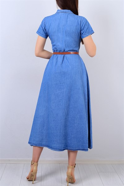 Mavi Boydan Düğmeli Bayan Kot Elbise 14083B