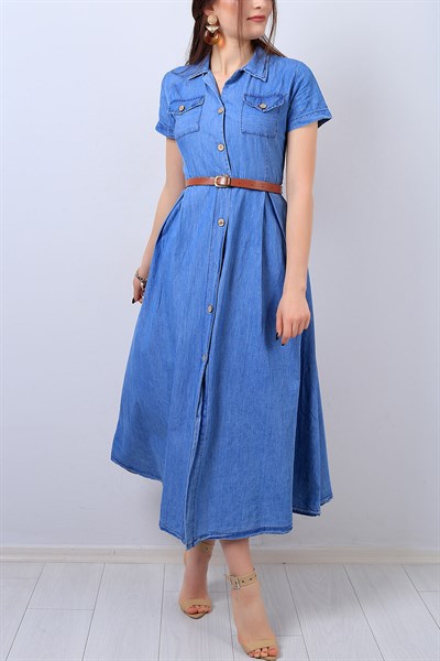 Mavi Boydan Düğmeli Bayan Kot Elbise 14083B
