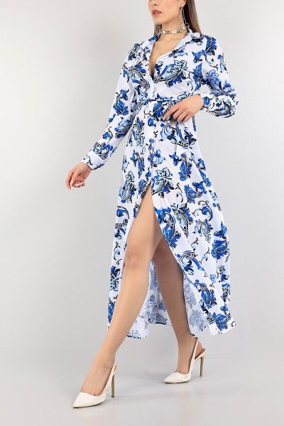 Mavi Boydan Düğmeli Poplin Elbise 104390