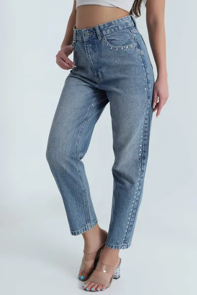Mavi Çakımlı Mom Kadın Kot Pantolon 481906
