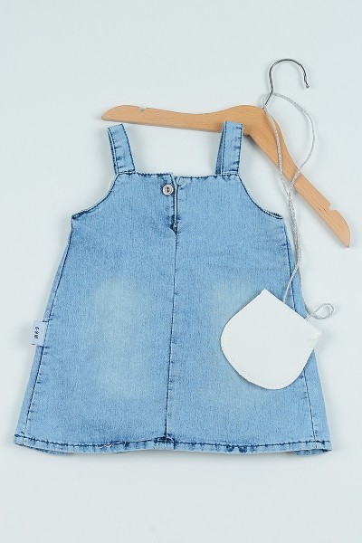 (6-24Ay)Mavi Çantalı Pileli Kız Çocuk Kot Elbise 101181