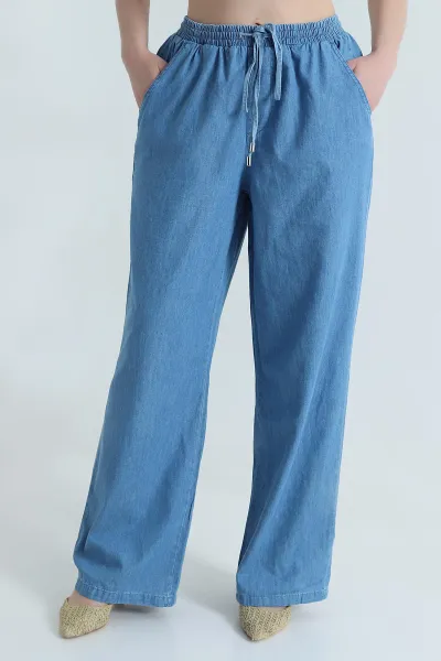 Mavi Cep Detay Bel Lastikli Kadın Tencel Kot Pantolon 473440