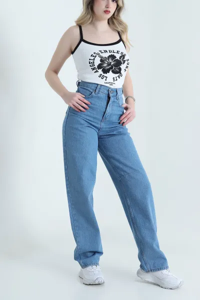 Mavi Cep Detay Boyfit Kadın Kot Pantolon 452399