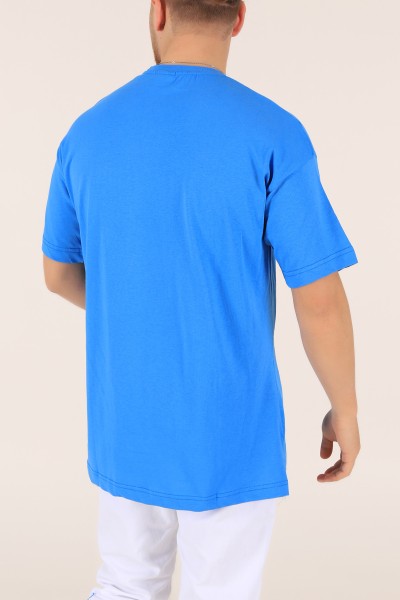 Mavi Cep Detaylı Yandan Yırtmaçlı Oversize Tişört 165217