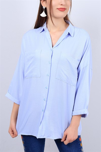 Mavi Cepli Bayan Salaş Gömlek 12280B