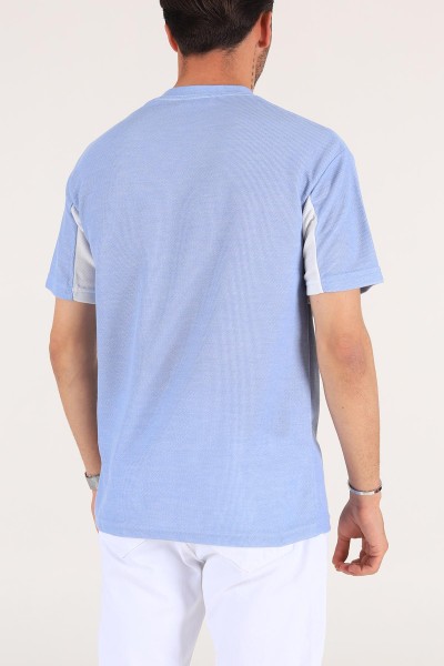 Mavi Cepli Dokulu Oversize Erkek Tişört 177455