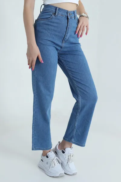 Mavi Cepli Likralı Boyfit Kadın Kot Pantolon 482574