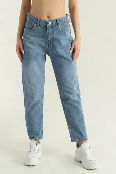 Mavi Cepli Mom Kadın Kot Pantolon 351747