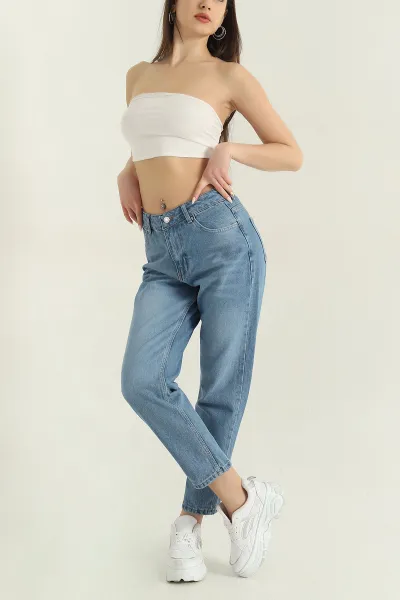 Mavi Cepli Mom Kadın Kot Pantolon 351747