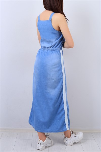 Mavi Cepli Şerit Detay Bayan Elbise 14190B