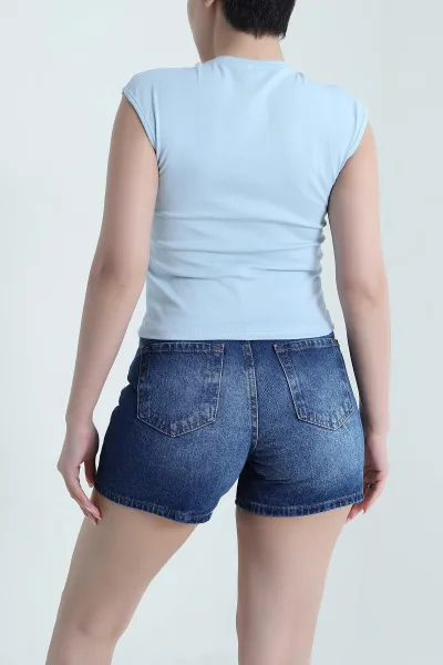 Mavi Çıtçıtlı Kolsuz Kadın Bluz 462323