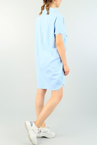 Mavi Çıtçıtlı Yazlık Gabardin Elbise 72225