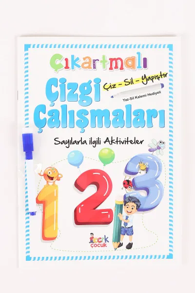 Mavi Çizgi Çalışmaları Aktivite Kitabı - Sayılar (Çiz-Sil-Yapıştır - Kalem Hediyeli) 2-4 Yaş 459019