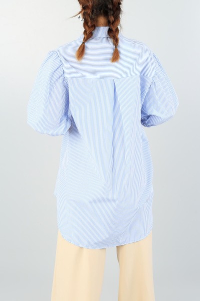 Mavi Çizgi Tasarımlı Cepli Bayan Gömlek 59918