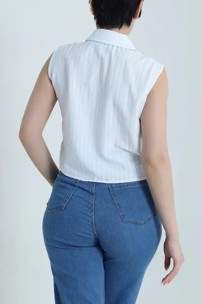 Mavi Çizgili Bağlamalı Kadın Gömlek 456835