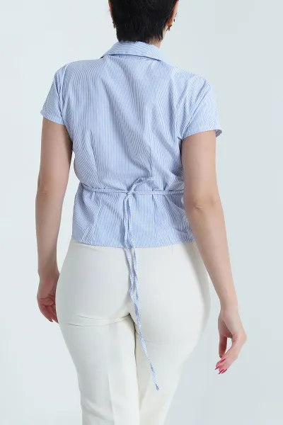 Mavi Çizgili Bağlamalı Poplin Kadın Gömlek 475593