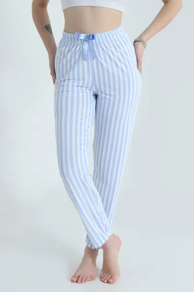 Mavi Çizgili Fiyonk Detaylı Kadın Pijama Altı 470755
