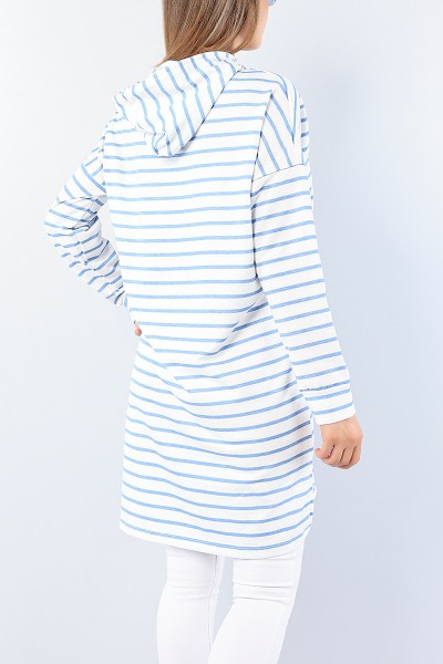 Mavi Çizgili Kapüşonlu Tunik 75156