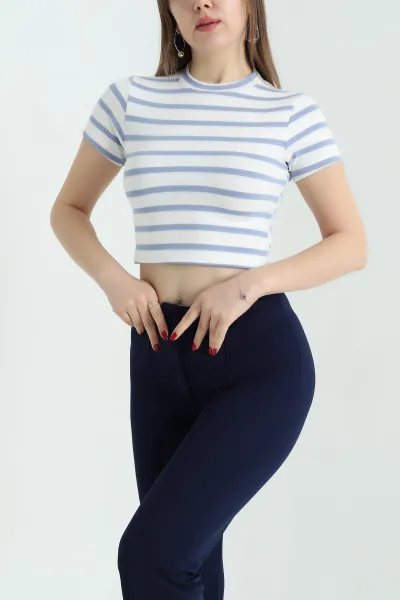 Mavi Çizgili Likralı Crop 333895