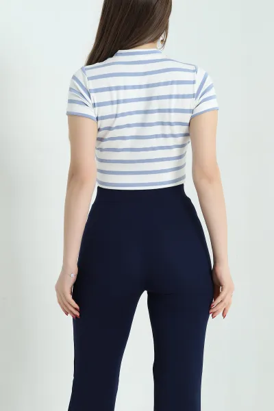 Mavi Çizgili Likralı Crop 333895
