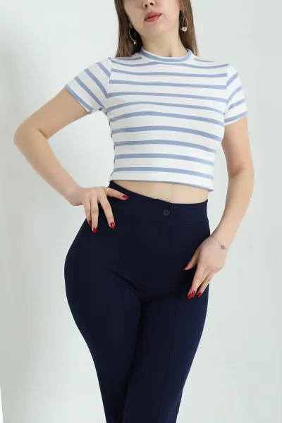 Mavi Çizgili Likralı Crop 333895