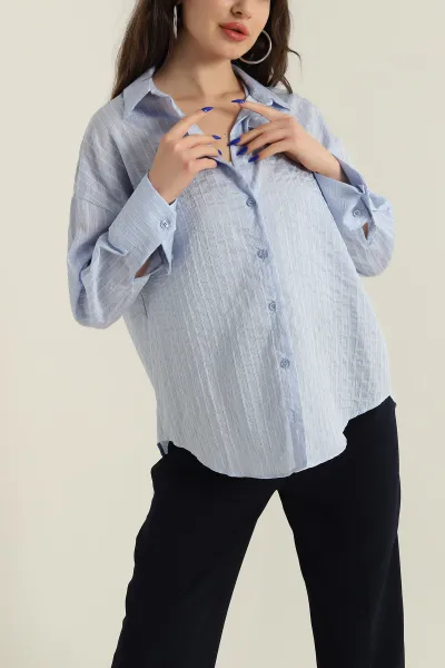 Mavi Çizgili Mono Stripe Kadın Gömlek 425453
