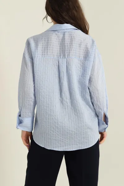 Mavi Çizgili Mono Stripe Kadın Gömlek 425453