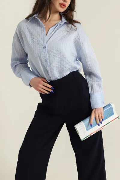 mavi-cizgili-mono-stripe-kadin-gomlek-425453