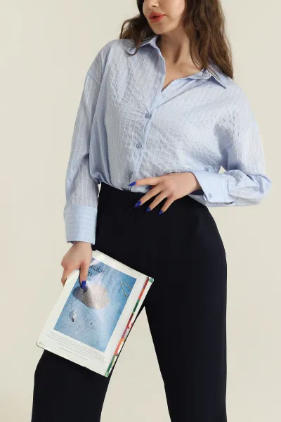 Mavi Çizgili Mono Stripe Kadın Gömlek 425453