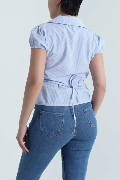 Mavi Çizgili Poplin Kadın Gömlek 481005