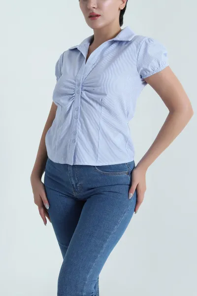Mavi Çizgili Poplin Kadın Gömlek 481005