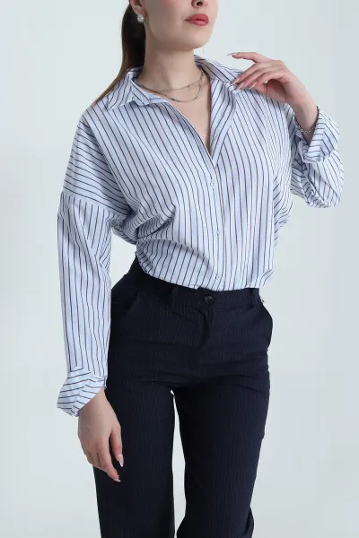 Mavi Çizgili Salaş Poplin Kadın Gömlek 489858