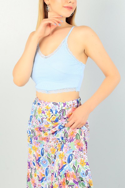 Mavi Dantelli Tasarım Fitilli Crop Atlet 72814