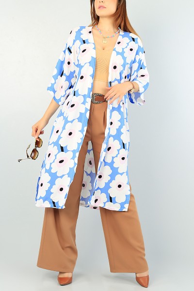 Mavi Desenki Dokuma Viskon Kimono 69951