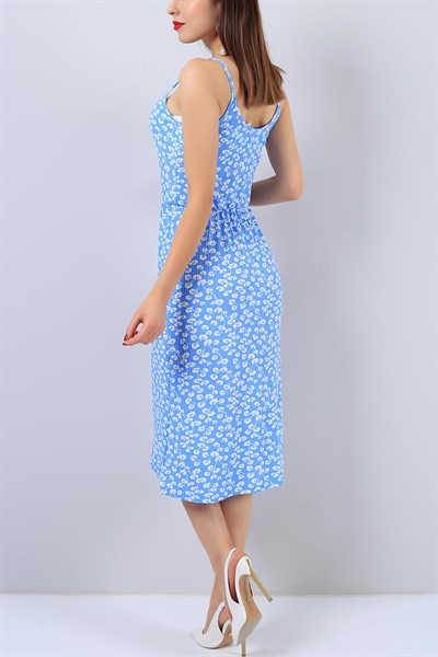 Mavi Desenli Bayan Likralı Elbise 15154B