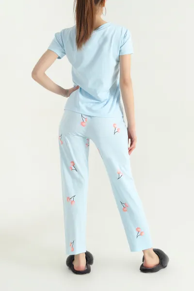 Mavi Desenli Penye Kadın Pijama Takımı 341720