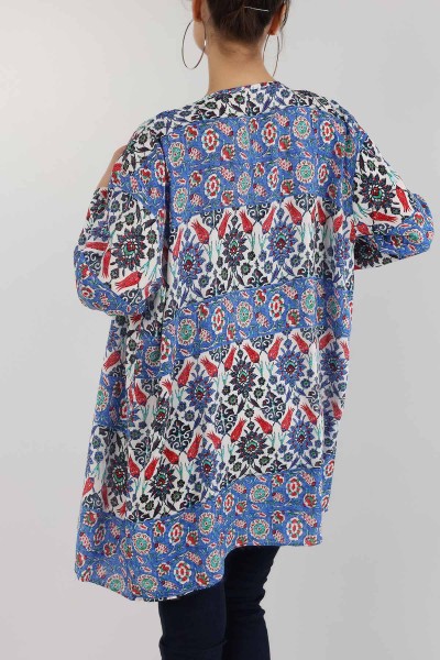 Mavi Desenli Dokuma Viskon Kimono 162929