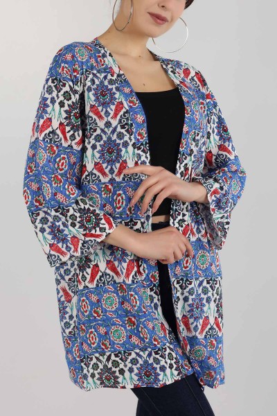 Mavi Desenli Dokuma Viskon Kimono 162929
