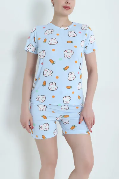 Mavi Desenli Kadın Şortlu Pijama Takımı 466462