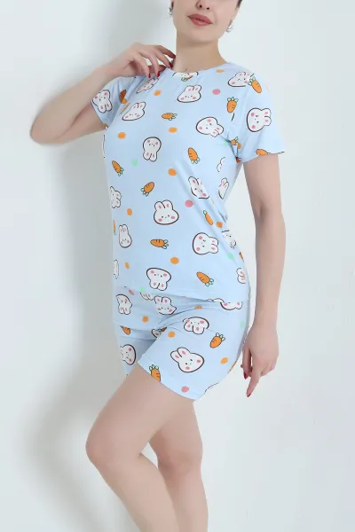 Mavi Desenli Kadın Şortlu Pijama Takımı 466462
