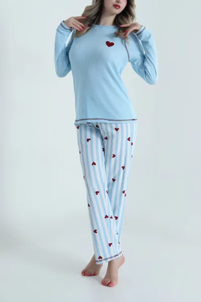 mavi-desenli-waffle-kadin-pijama-takimi-486242