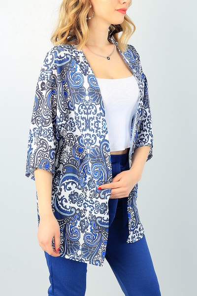 Mavi Desenli Yeni Sezon Crep Kimono 63457